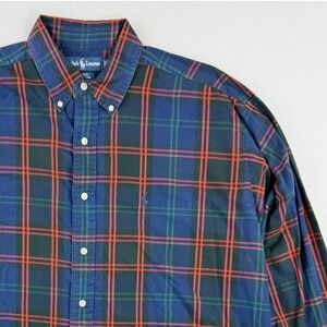 POLO‎ Ralph Lauren Blake Shirt L Mens Blue Red Green Cotton Plaid Button Down
